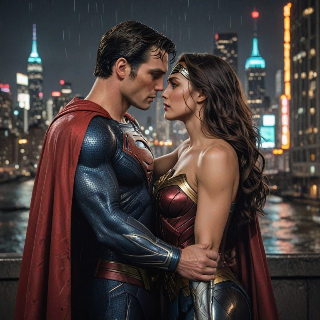 Comic Book Style Wonder Woman and Superman in Passionate NYC...