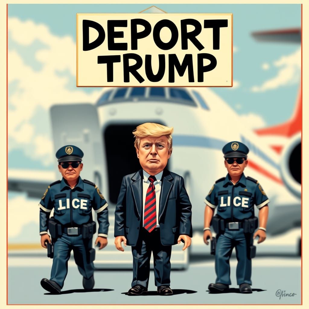Deport Trump: A Satirical Scene in Steadman Style
