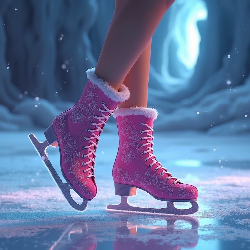 Fuchsia Ice Skates on Frosty Wonderland Rink in Cyberpunk St...