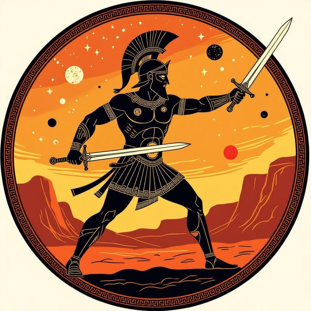 Warrior King on Mars in Ancient Greek Style