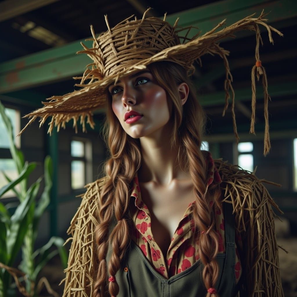 Woman in Farm Horror Style