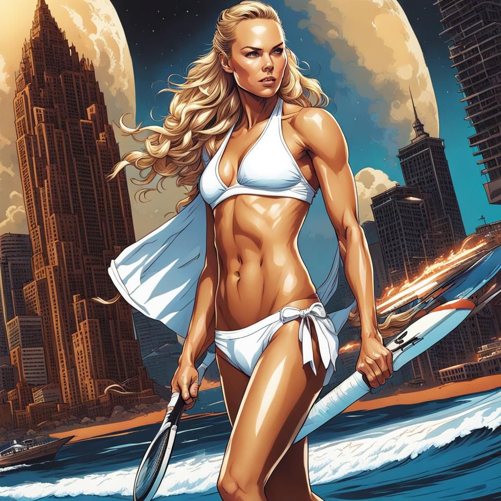 Caroline Wozniacki in White Bikini, Comic Book Art