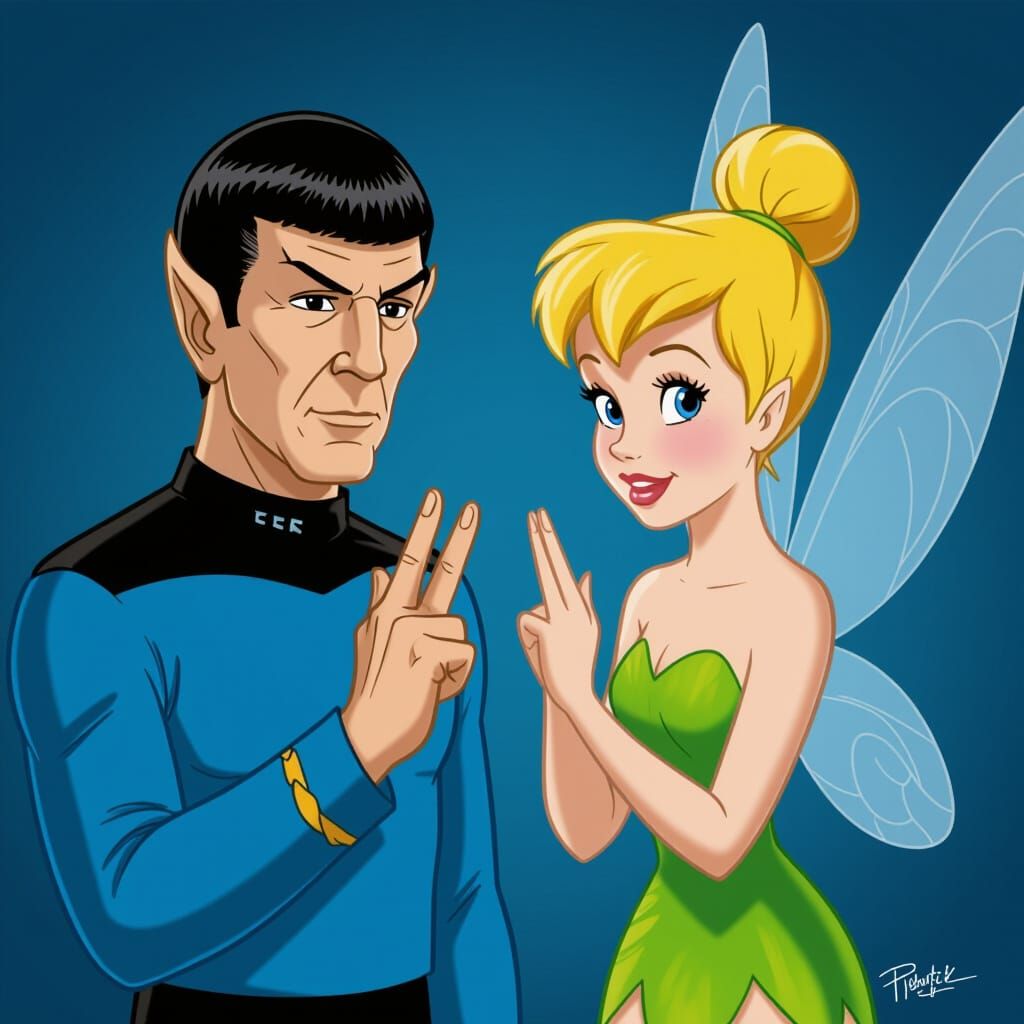 Spock and Tinkerbell Sharing Vulcan Salute