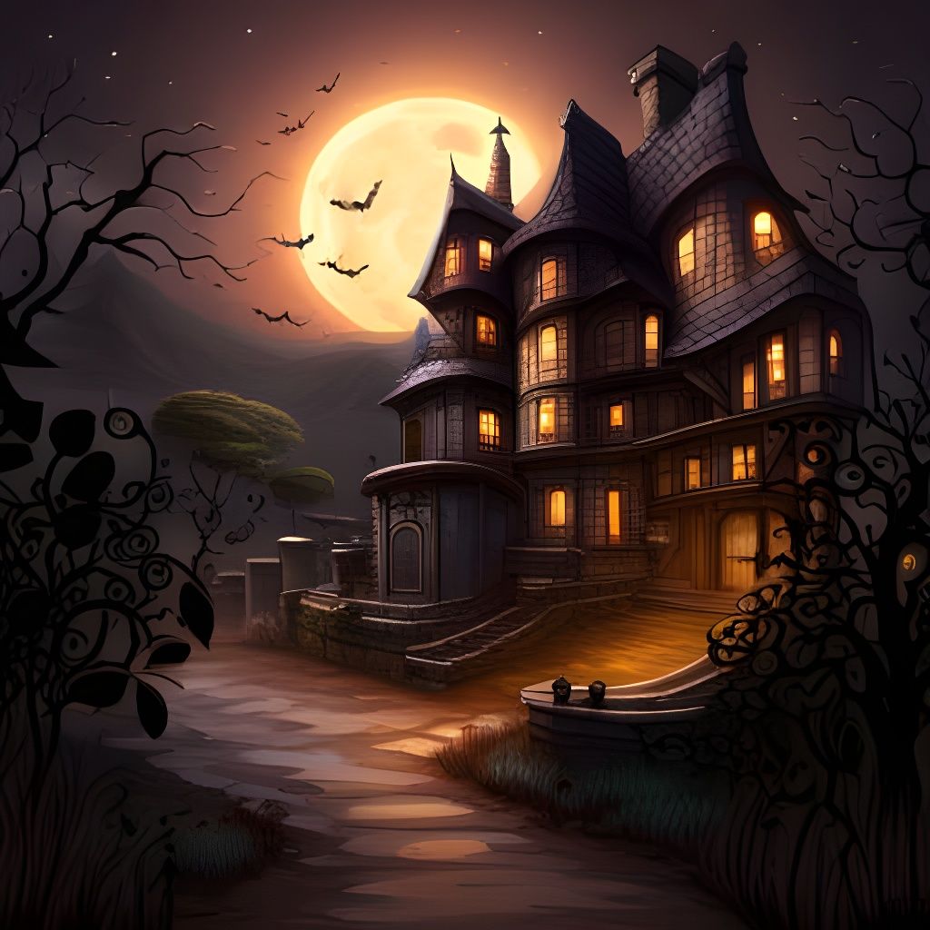 Hyper-Realistic Halloween House with Oversized Flowers