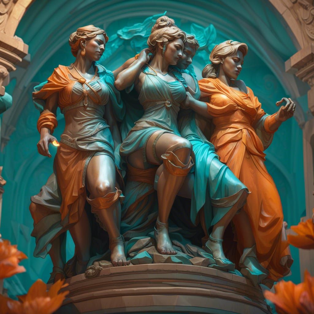 Teamwork Statue in Hyperdetailed Style