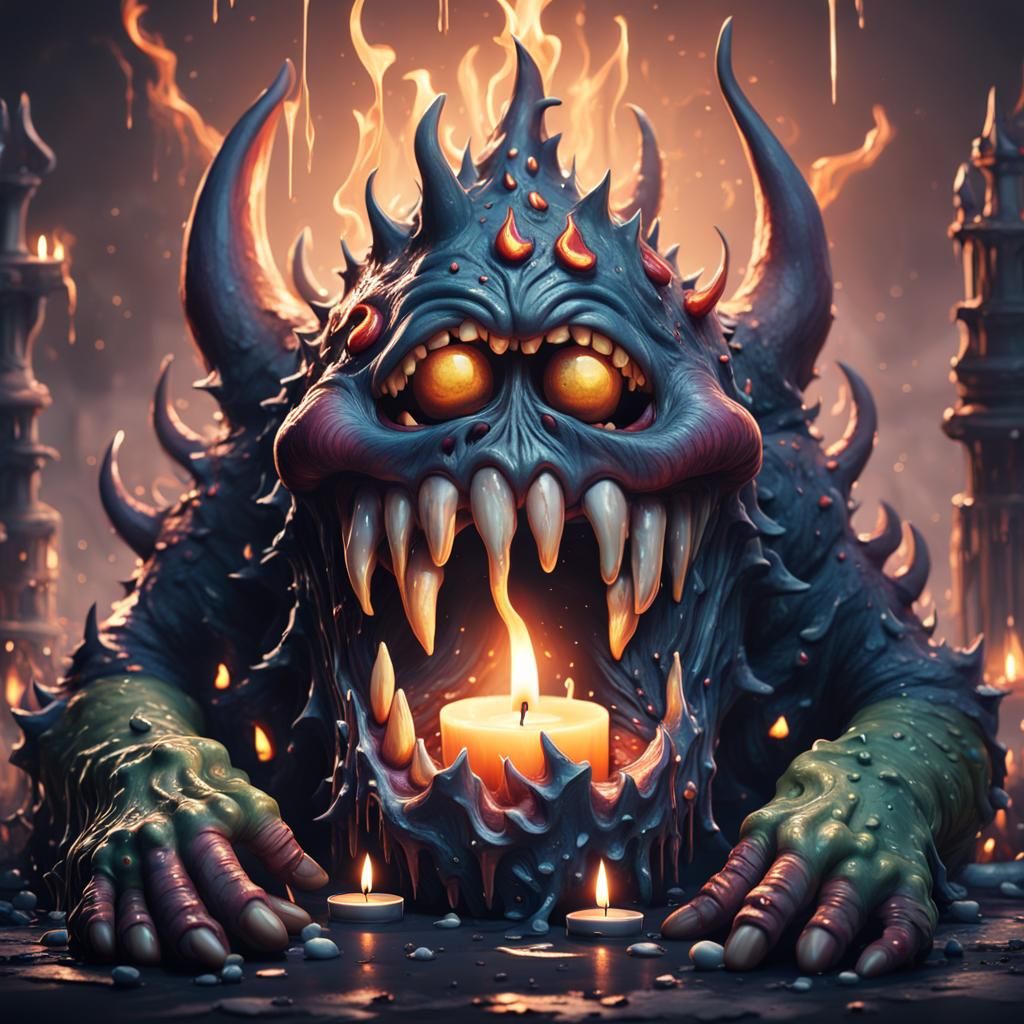 Melting Candle Wax Monster with Giant Teeth