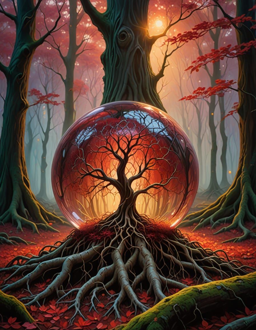 Whimsical Crystal Orb Encompasses Eternal Twilight Forest