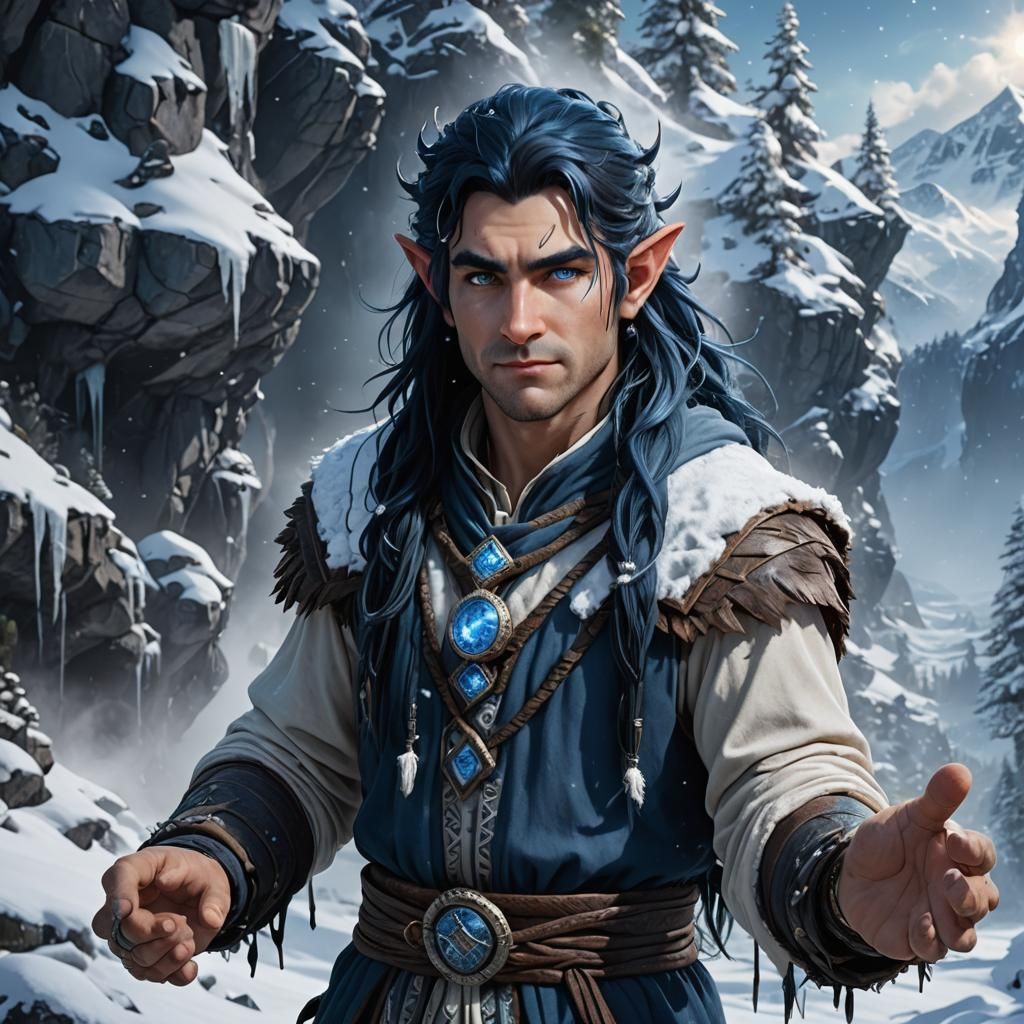 Halfling Winter Druid in Snowy Mountain Environment