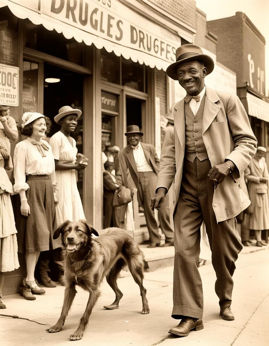 1930s Street Performer and Dog in Mississippi