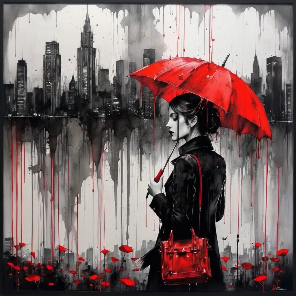 Surreal Cityscape Drenched in Viscous Rain