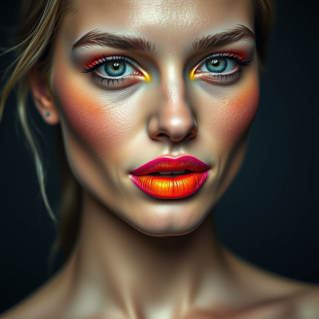 Woman with Rainbow Lipstick in Hyperrealistic Style