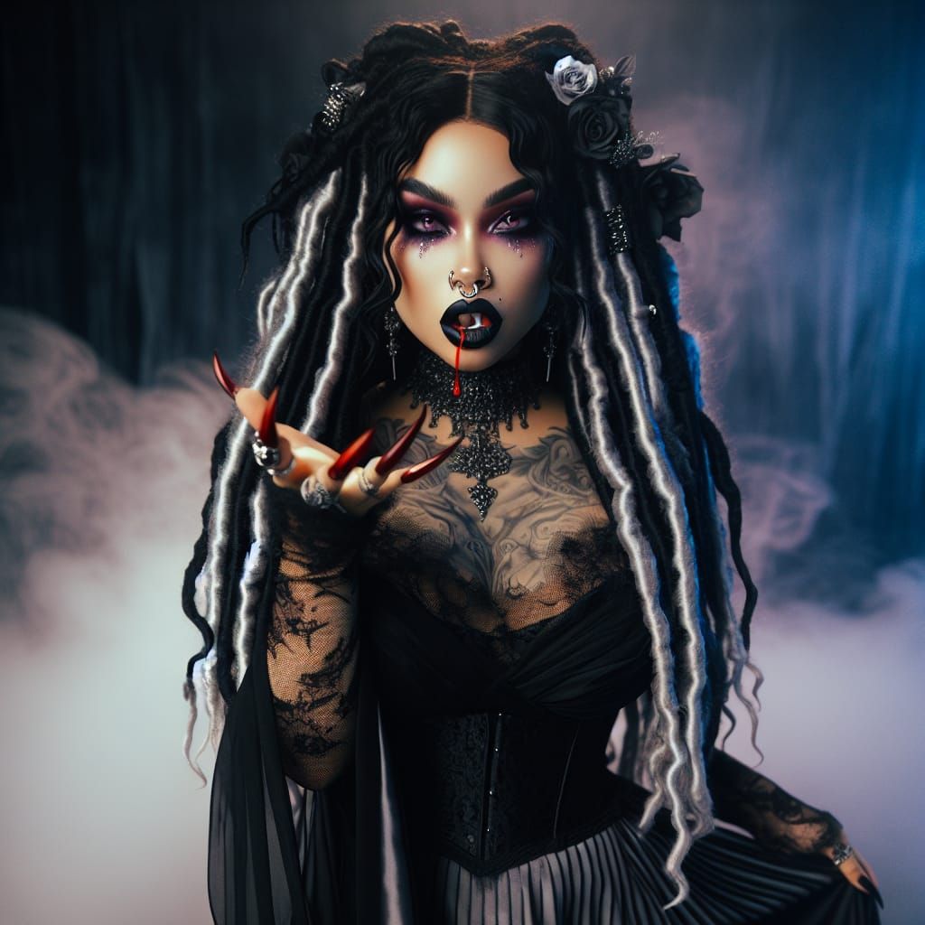 Gothic Vampire with Dreadlocks in Mythpunk Style