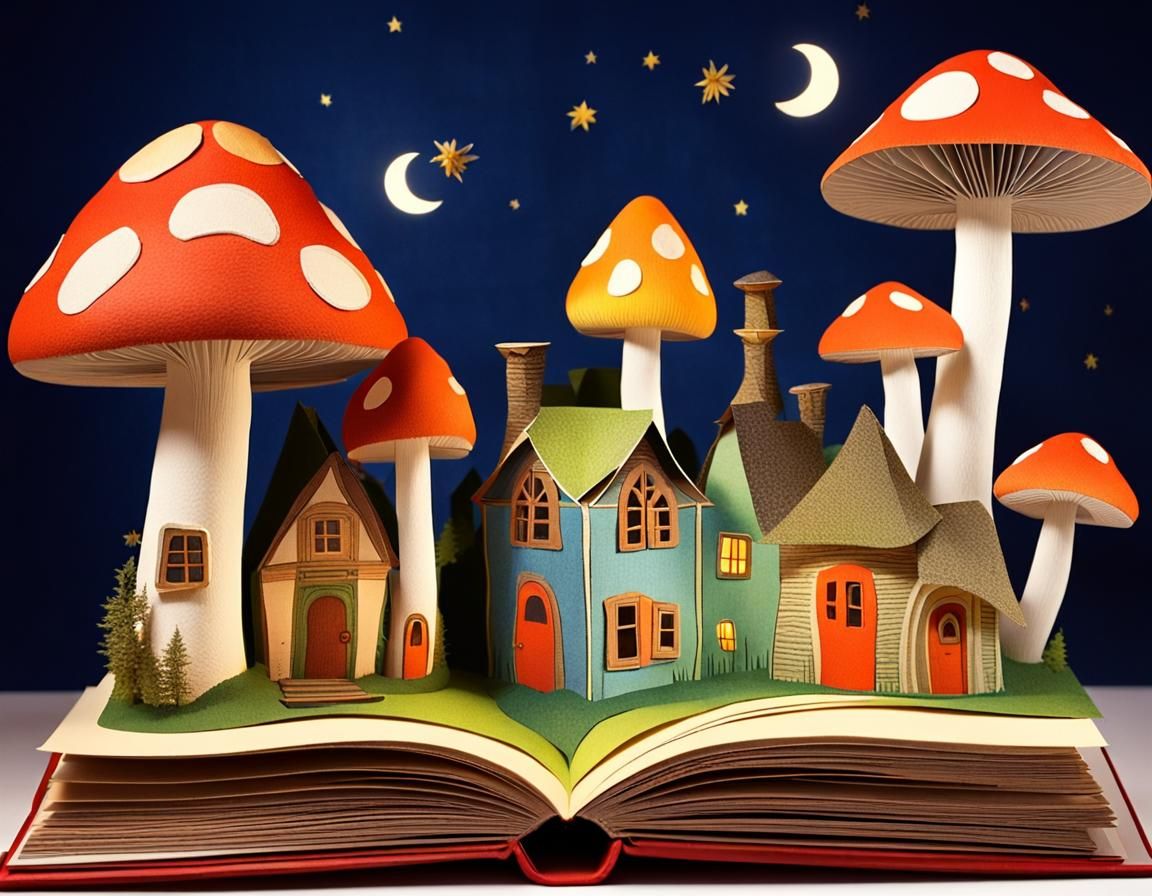 Mushroom Houses Popup Book Storybook Illustration