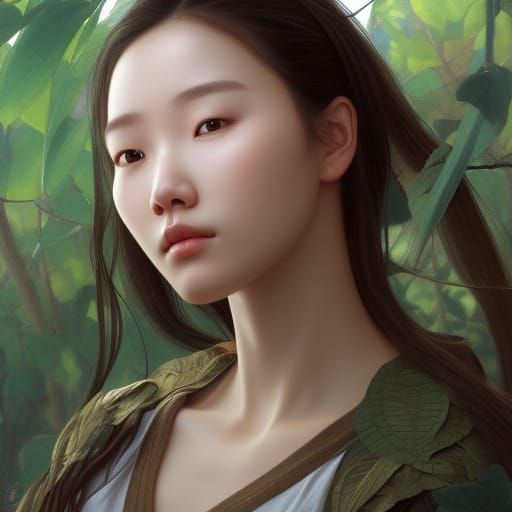Beautiful Korean Jungle Girl Portrait in Hyperrealism