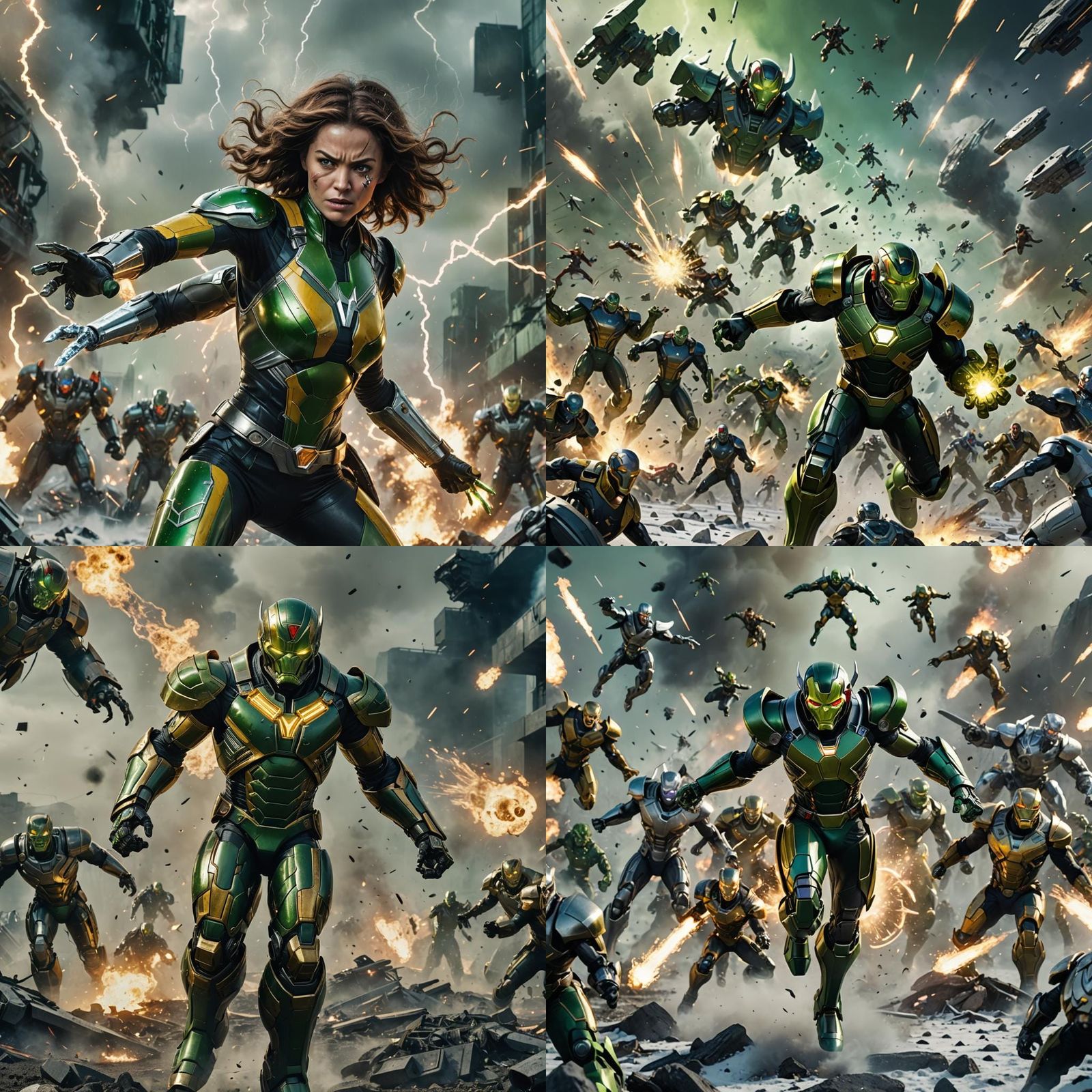 Skrull as Rogue Over Battlefield, Hyperrealistic Photograph