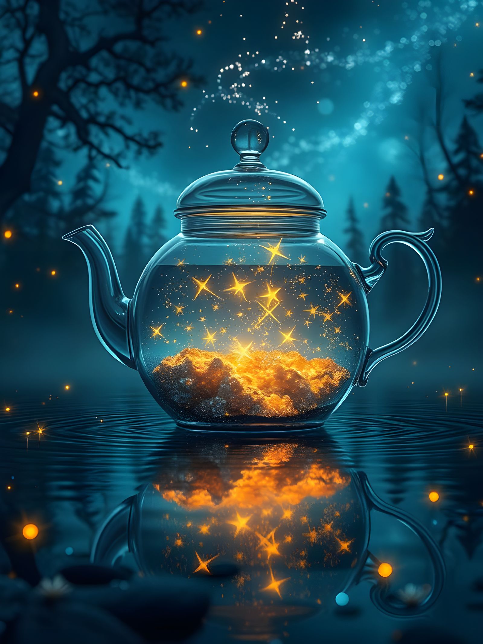 Magical Teapot Filled with Dreams and Stars