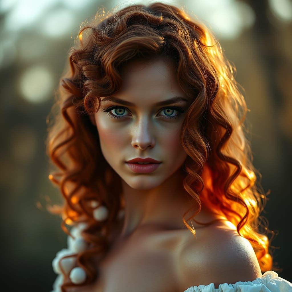 Sultry Redhead Basks in Warm Golden Light