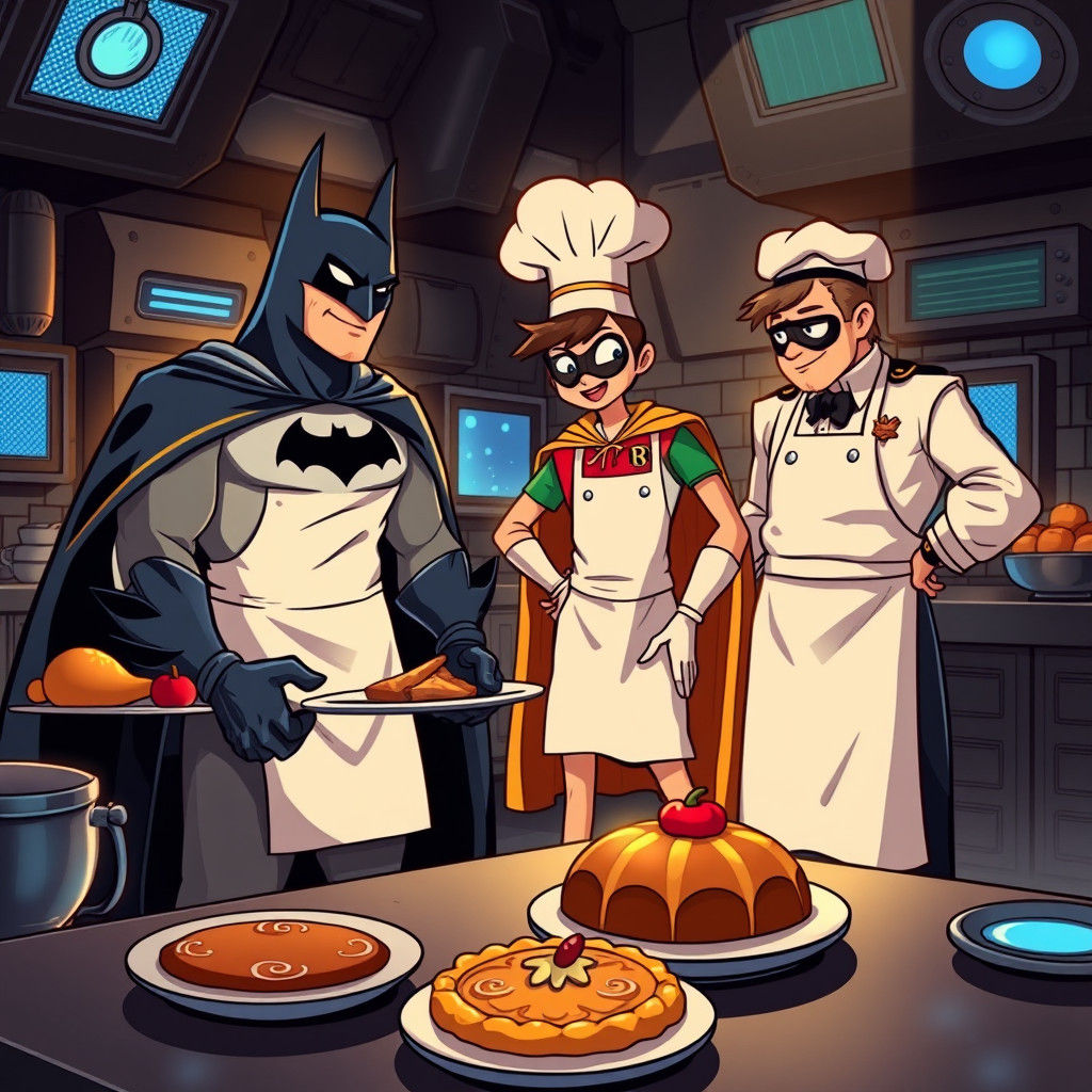 Batman and Robin Cook Thanksgiving Dinner