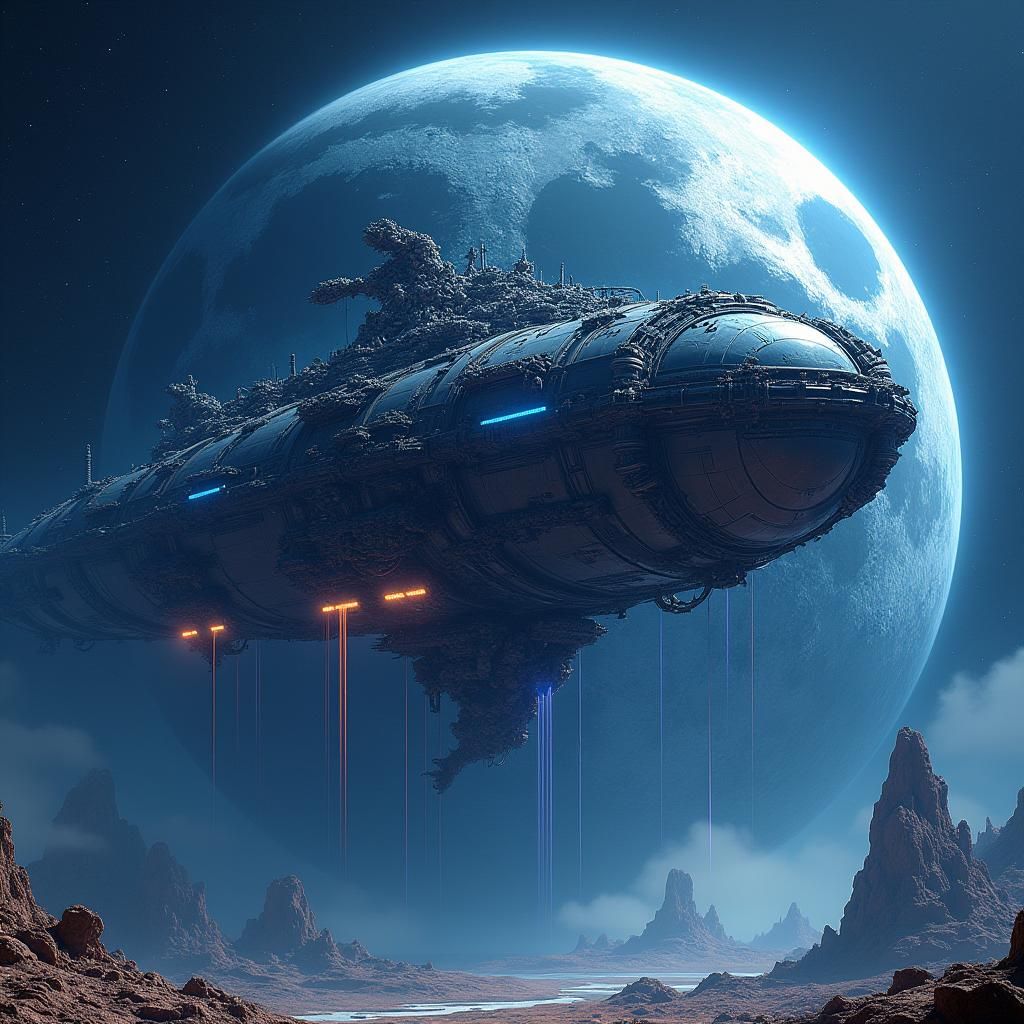 Cybernetic Spaceship Dwarfs Earth in Apocalyptic Spectacle