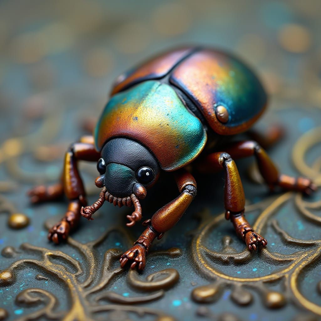 Iridescent Beetle with Swirling Patterns, Painterly Style
