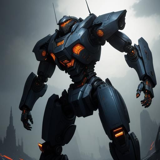 Armored Robot Guardian with Glowing Runes