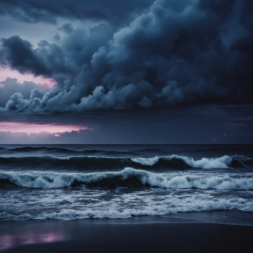Epic Dark Skies Over Turbulent Ocean Waves