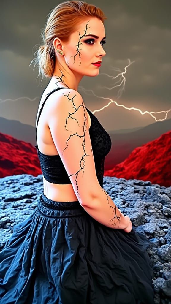 Lava Woman on Mountain in Hyperrealistic Style