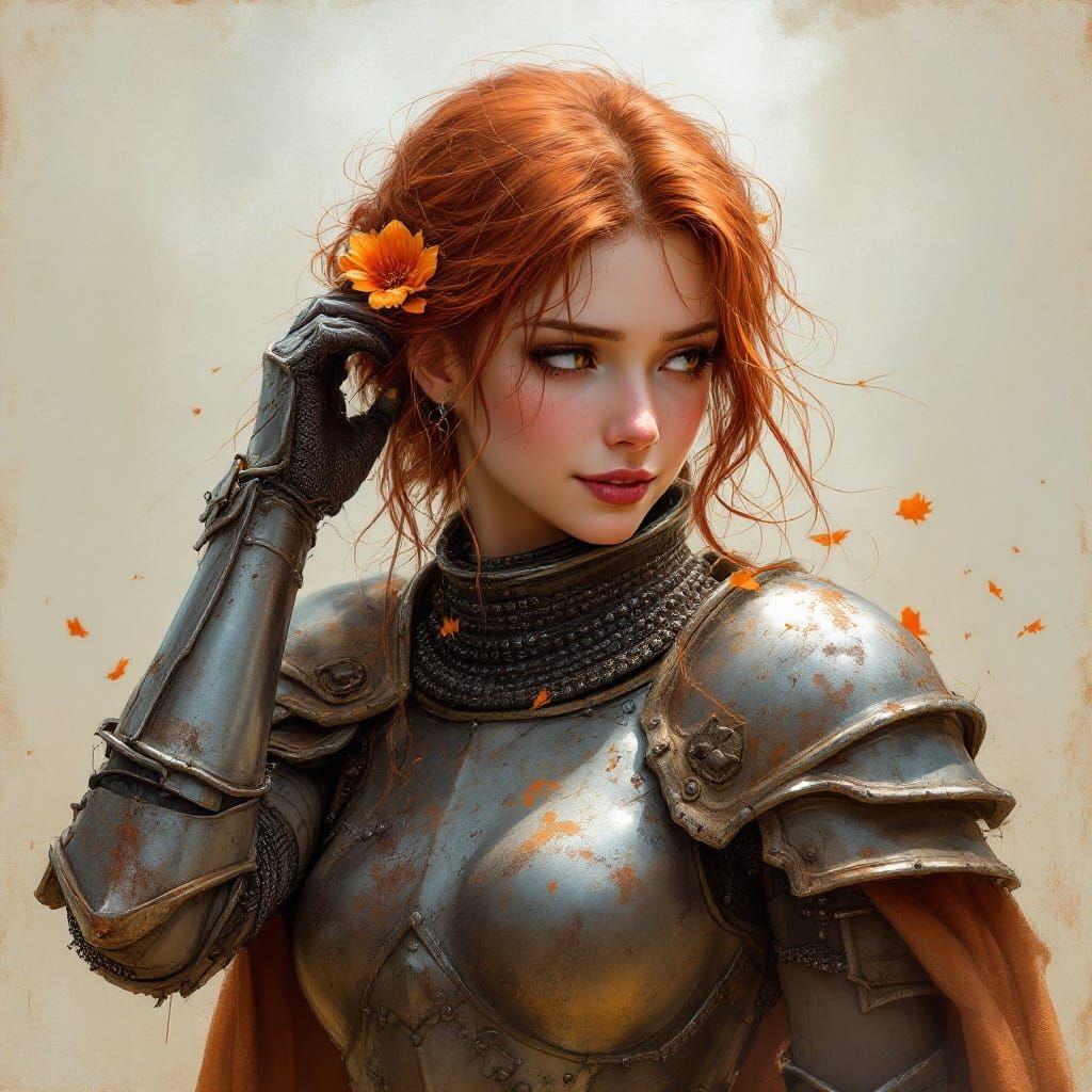 Redhead Knight with Flower in Hair