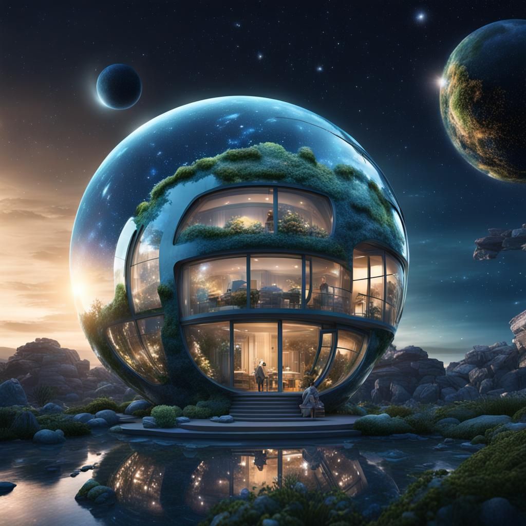 Futuristic Glass Houses on Alien Garden Planet