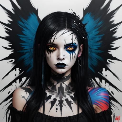 Gothic Angel with War Paint in Graffiti Art Style