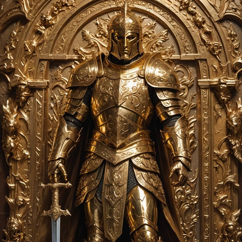 Golden Statue in Grand Hall as Oil Painting