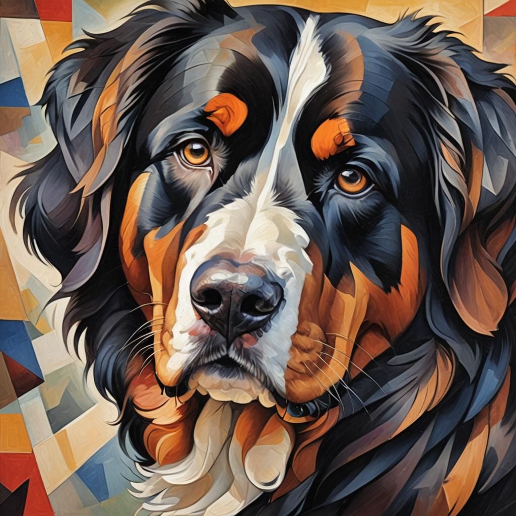 Bernese Mountain Dog in Abstract Cubism Style