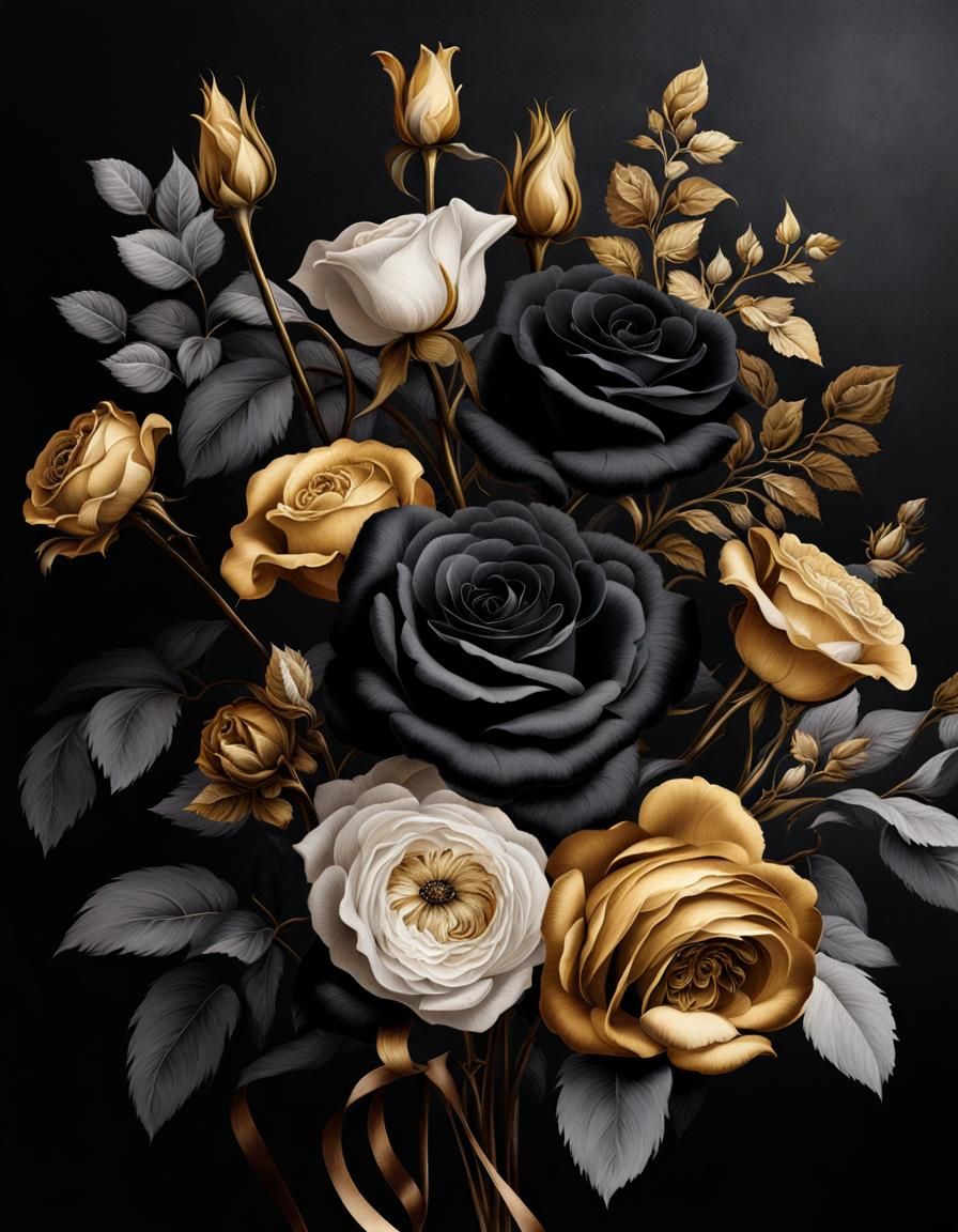 Elegant Baroque Bouquet in Black and Gold