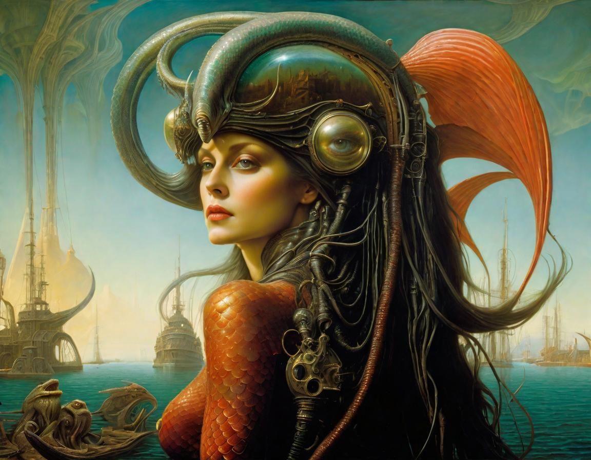 Cryptid Mermaid in Post-Apocalyptic Wonderland Harbor