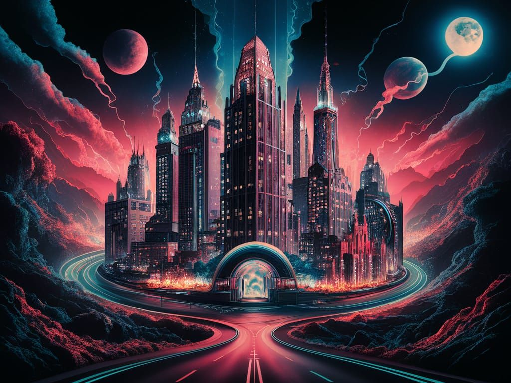 Cityscape in Atmospheric Perspective Inside Galaxy Glass