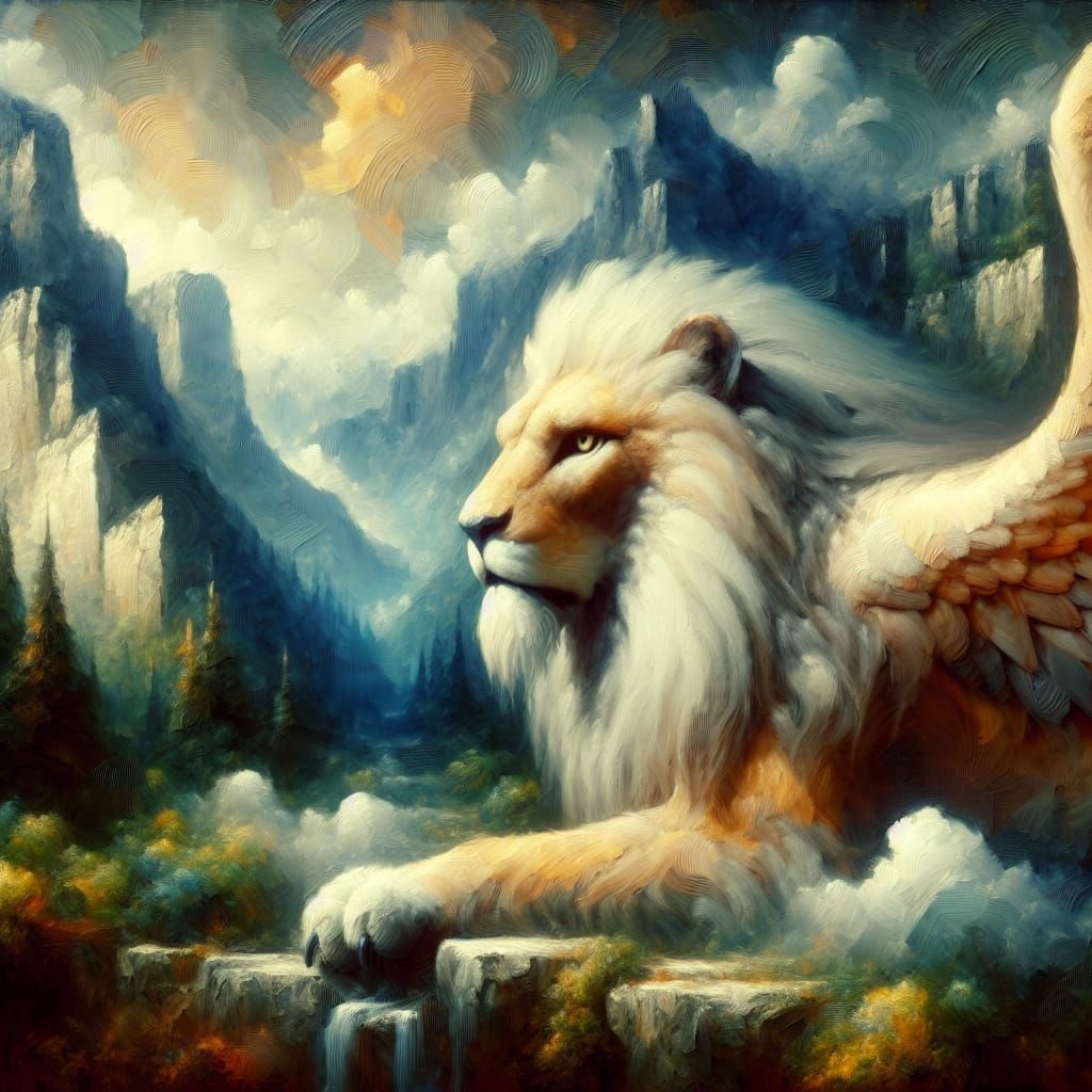 Regal Griffin Dominates Mysterious Mountain Ledge