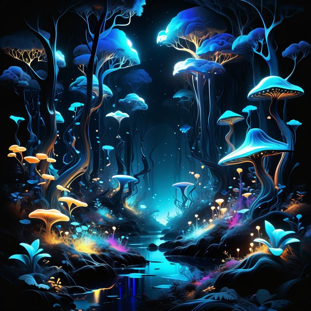 Enchanted Bioluminescent Forest in 3D Digital Art