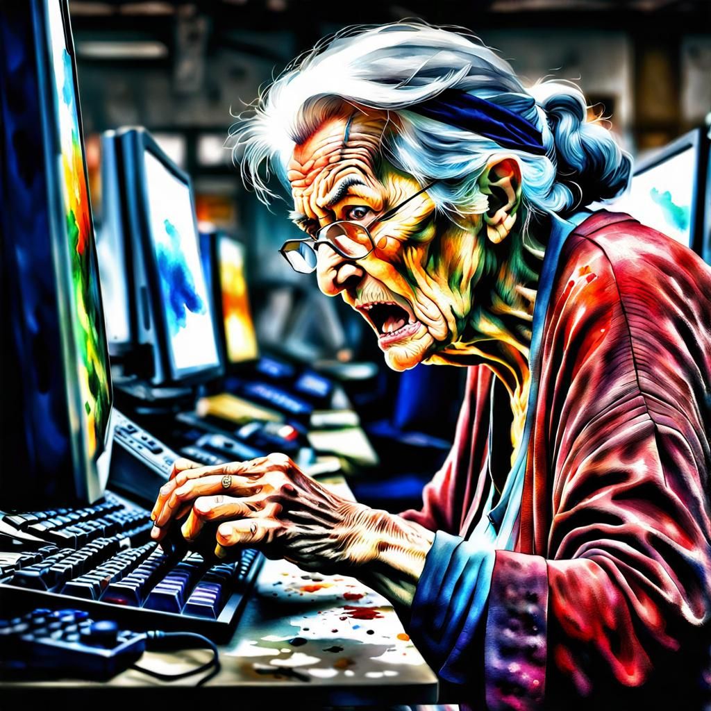 Angry Gamer Woman in Digital Watercolor Style