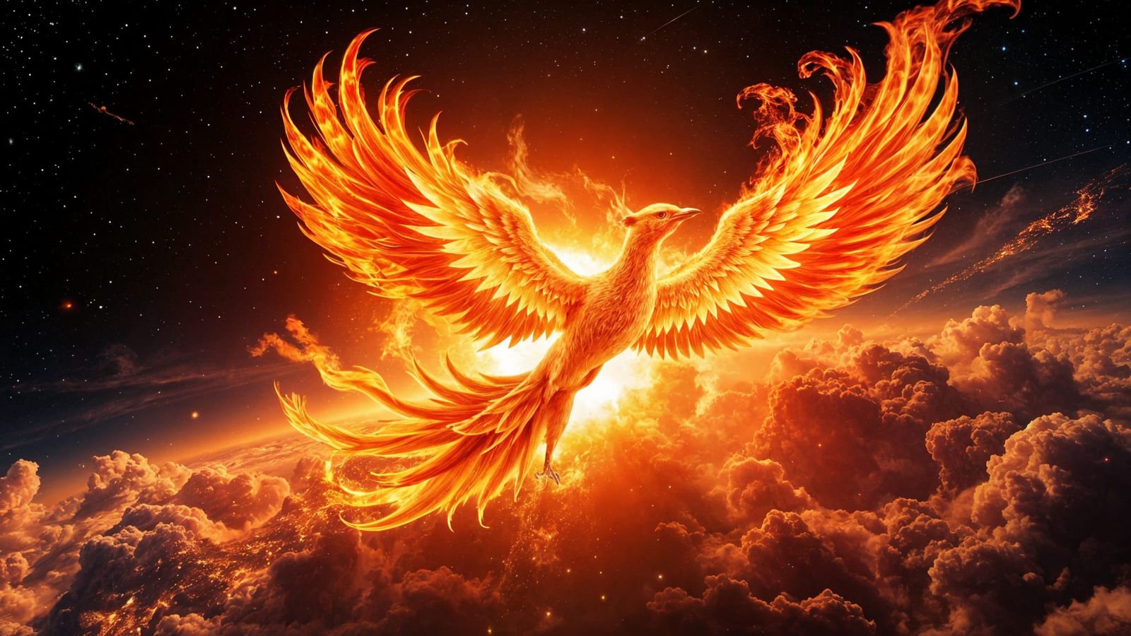 Fiery Avian Ascension in Cosmic Space