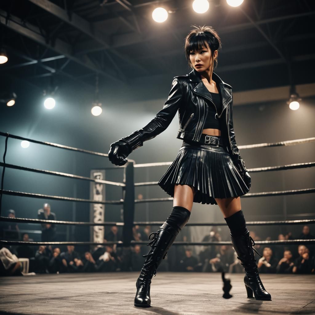 Bai Ling in Leather: High-Fashion Boxing Ring Portrait