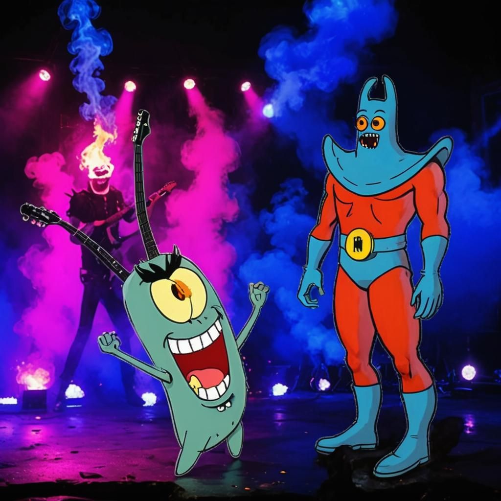 Plankton and Man Ray Rock Band Cartoon