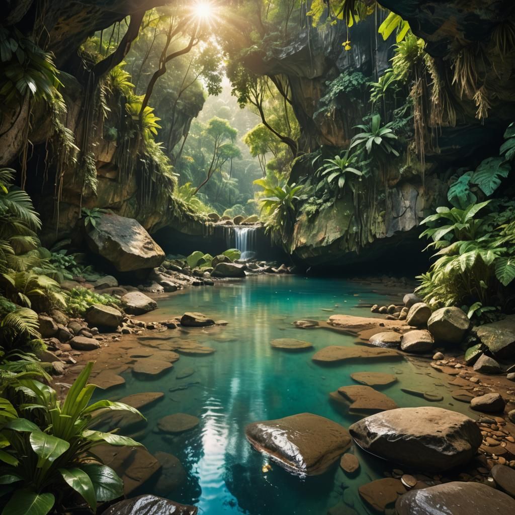 Lush Tropical Grotto: A Photographic Masterpiece