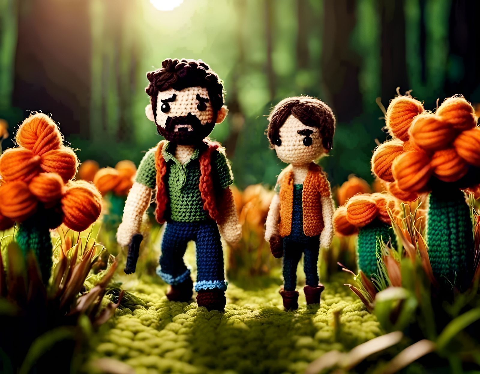 Crochet Last of Us: Joel and Ellie Fleeing Yarn Zombies