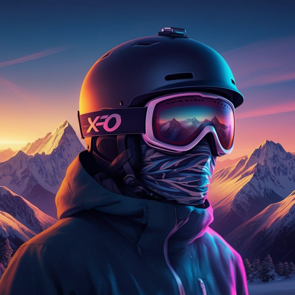 Snowboarder at Sunrise in Synthwave Style