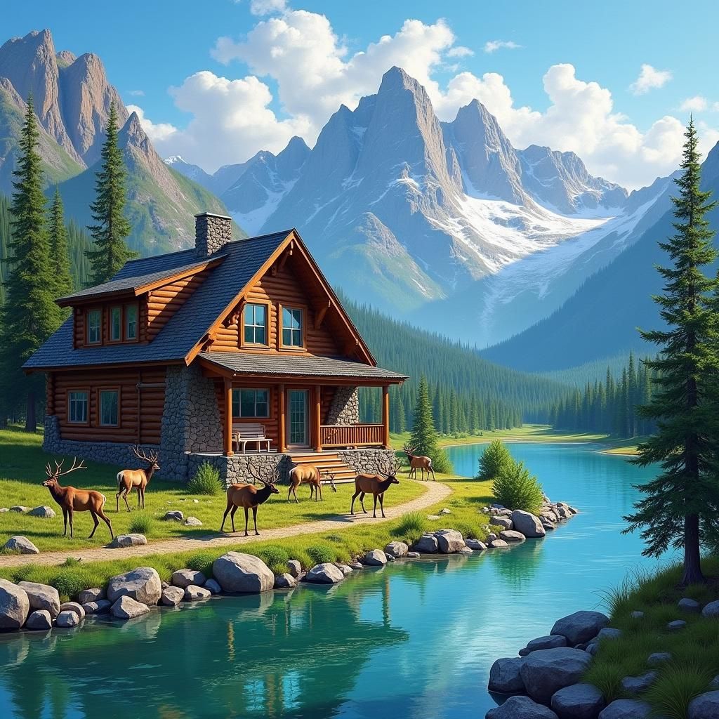 Mountain Cabin Retreat in Romantic Landscape Style