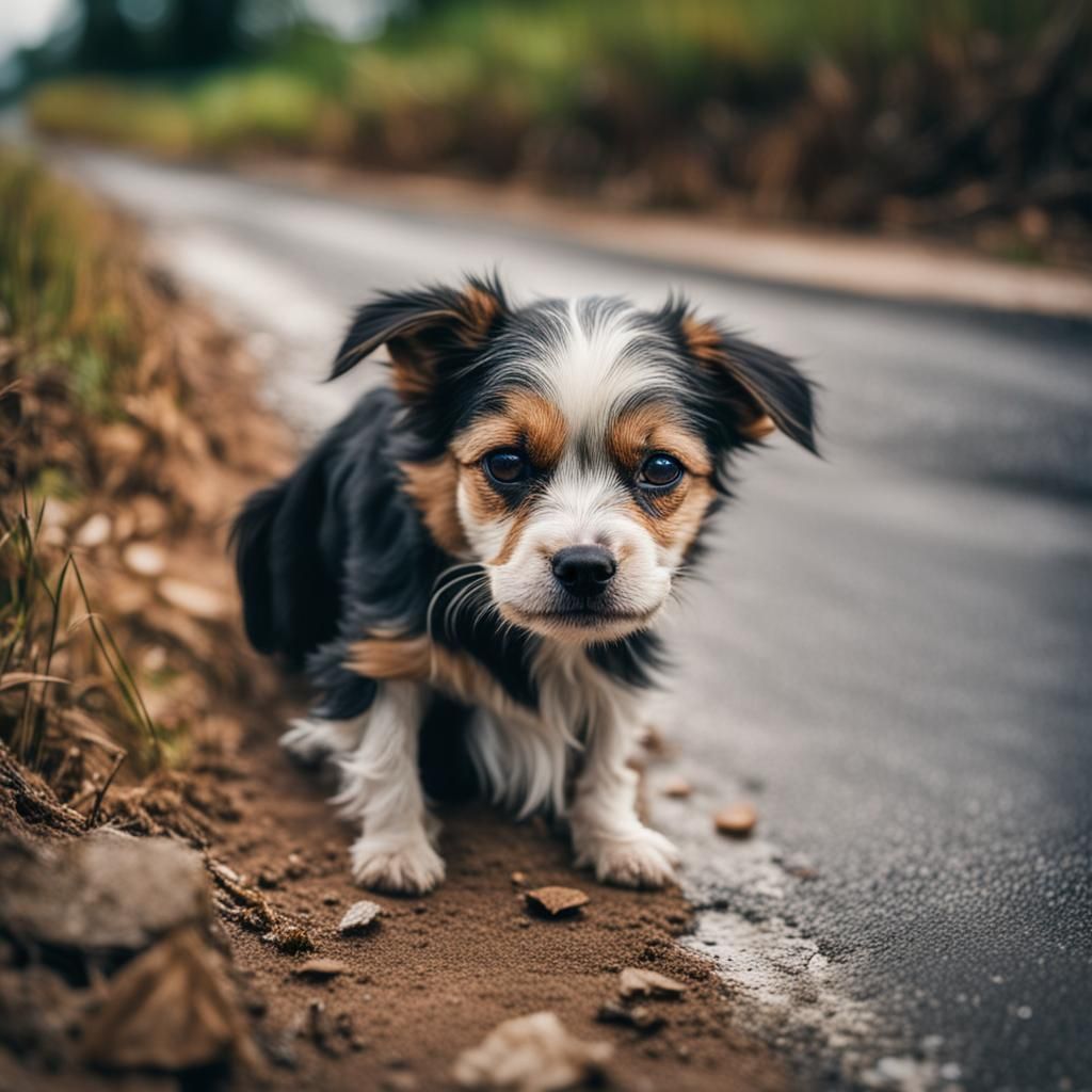Sad Little Dog in Ditch: Professional Photography
