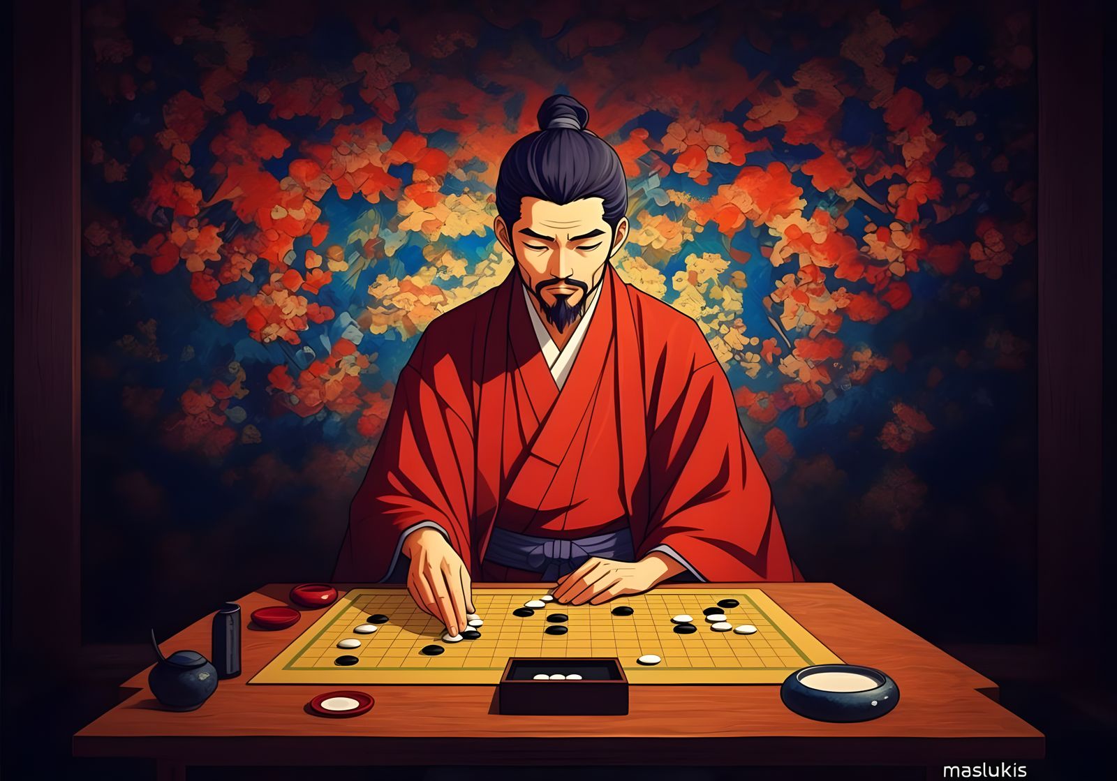 Anime Character Playing Go as Impasto Fauvism