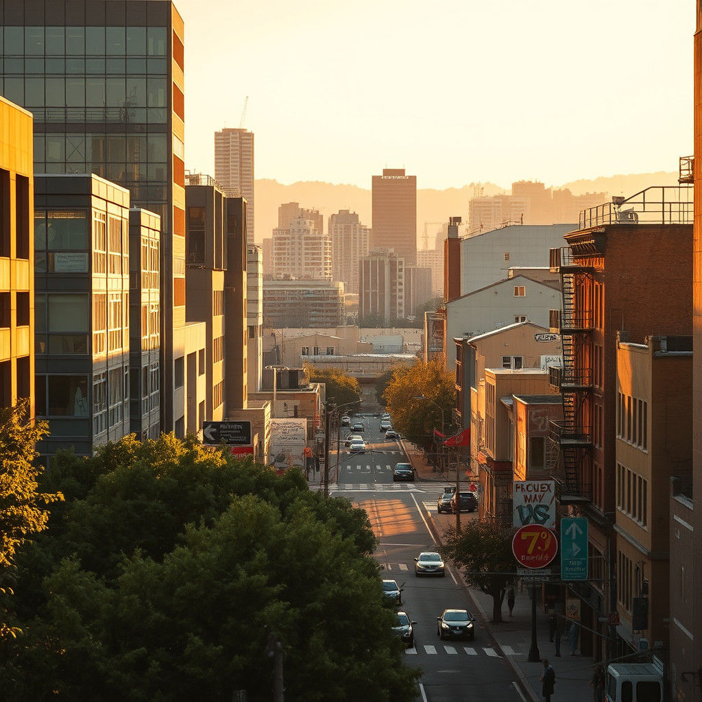 Oakland in Golden Daylight: A Photorealistic Cinematic Shot
