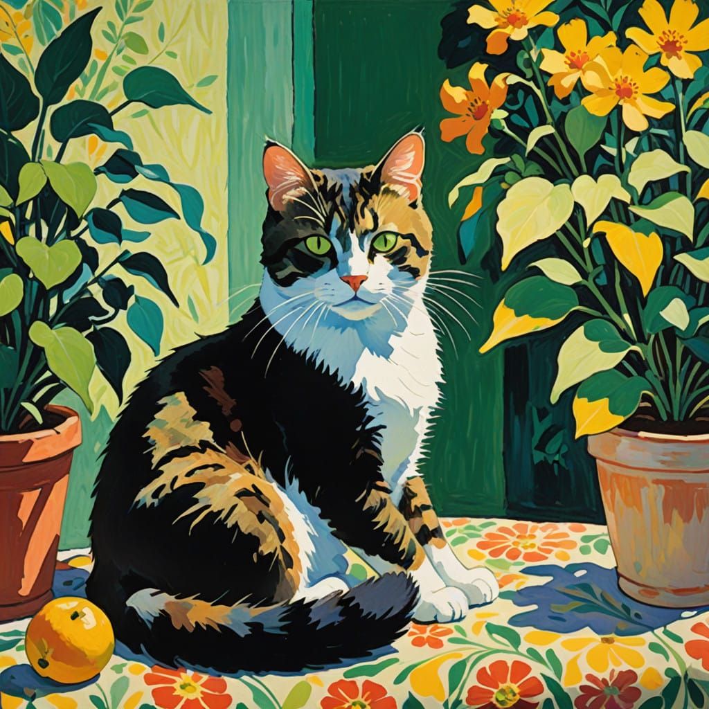 Serene Cat in a Sun-Drenched Garden Scene