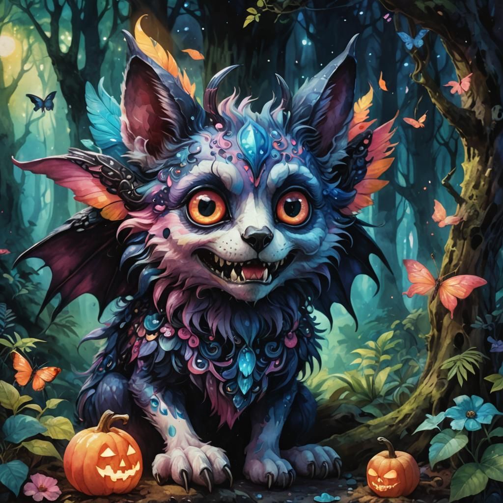 Pink and Blue Magical Creature in Watercolor Art